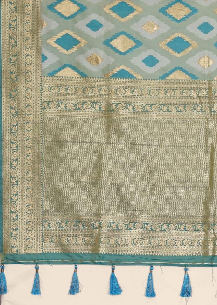 Fern and Olive Green Tofeta Silk Saree view 5