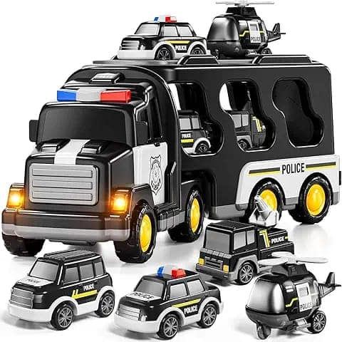5 in 1 Police Trucks Boy Toys for 3-5 Year Old Toddlers - Toys for 3 4 5 6 7 Years Old Transport Vehicle Carrier Truck Sets Kids Boys & Girls view 2