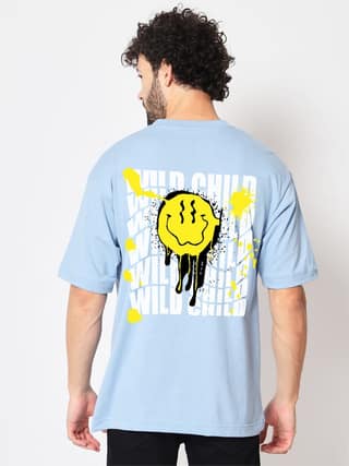 SCOTT FINCHER Men's Blue Cotton Blend Smiley Face T-Shirt : AA(ARN)LBLUE_207