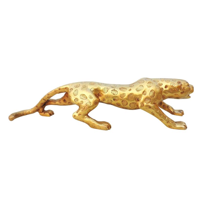 Brass Jaguar / Leopard Statue | Luxury Wildlife Home Decor, Height : 5.5 Inch (ANMAS266 G) view 3