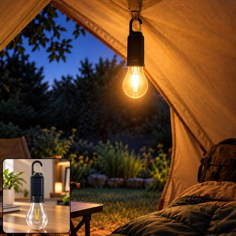 Solar Hanging Camping Lantern with USB-C Charging and Warm LED Glow (1 Pc) view 3