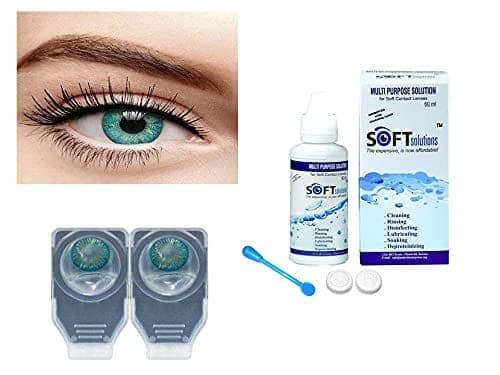 AQUA BLUE AND TURQUOISE MD SPARKLE 2 PAIR MONTHLY COLOR CONTACT LENS WITH CASE, LENS HOLDER AND 60 ML SOLUTION (PACK OF 2 PAIR)