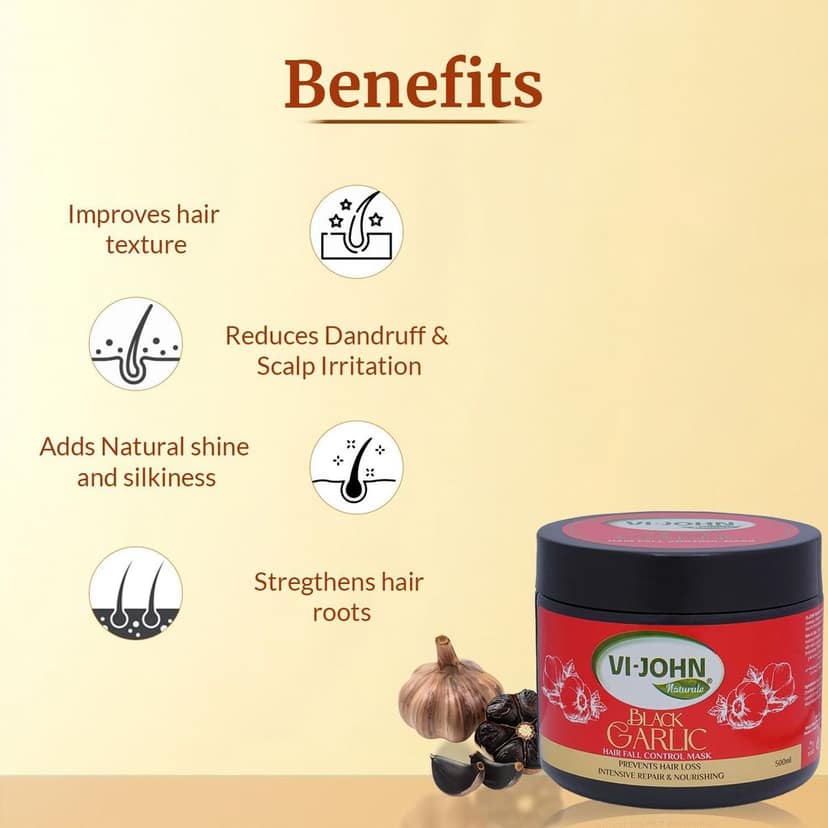 VI-JOHN NATURALE Black Garlic Hair Mask | Spa Smooth Therapy | Soft, Shine & Damaged Hair Repair-Salon Like Hair Spa At Your Home | For All Hair Types | 500ML view 4