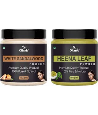 Oilanic 100% White Sandalwood Powder & Heena Leaf Powder For Skin Hair Mask 200 g Pack of 2
