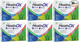 Health OK Multivitamin with Natural Ginseng Taurine power Daily Energy alertness Vitamin D C & other 17 multivitamins minerals for Overall Health 10 Tablets x Pack of 6