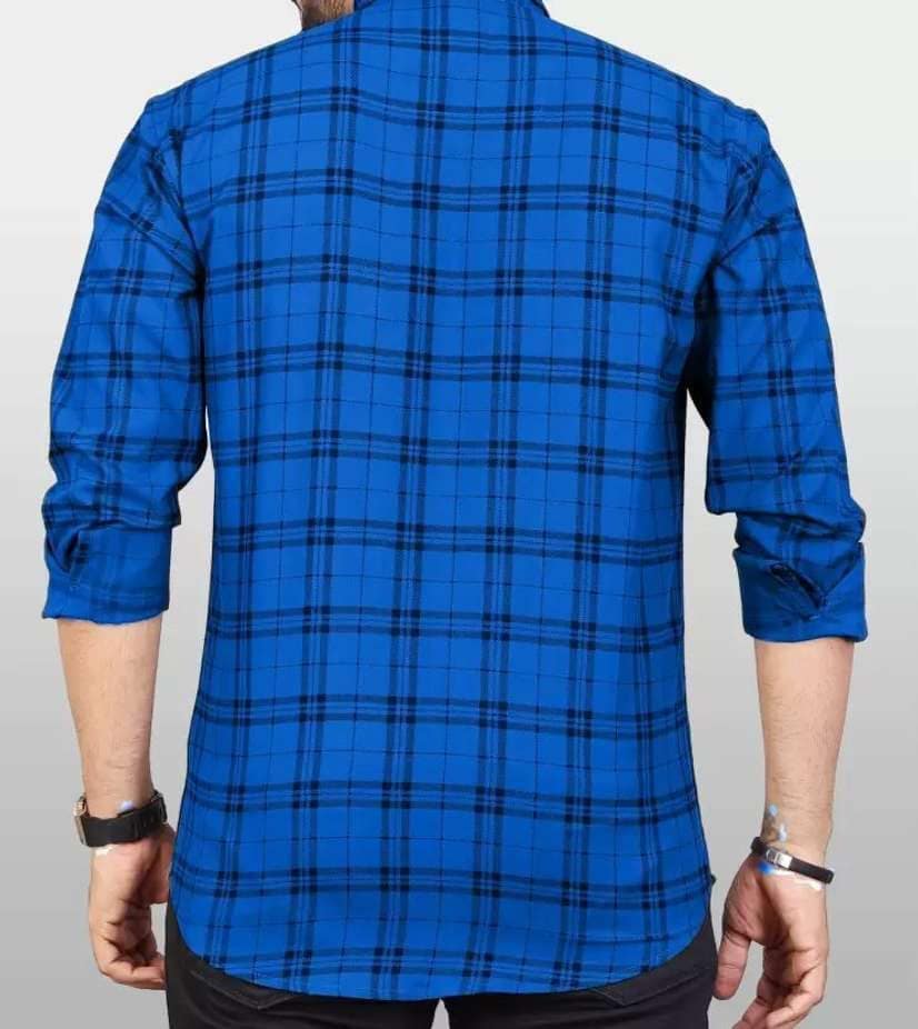 Men’s Blue Checkered Casual Shirt | Slim Fit Cotton Shirt for Men | Full Sleeve Stylish Check Shirt for Daily Wear view 2