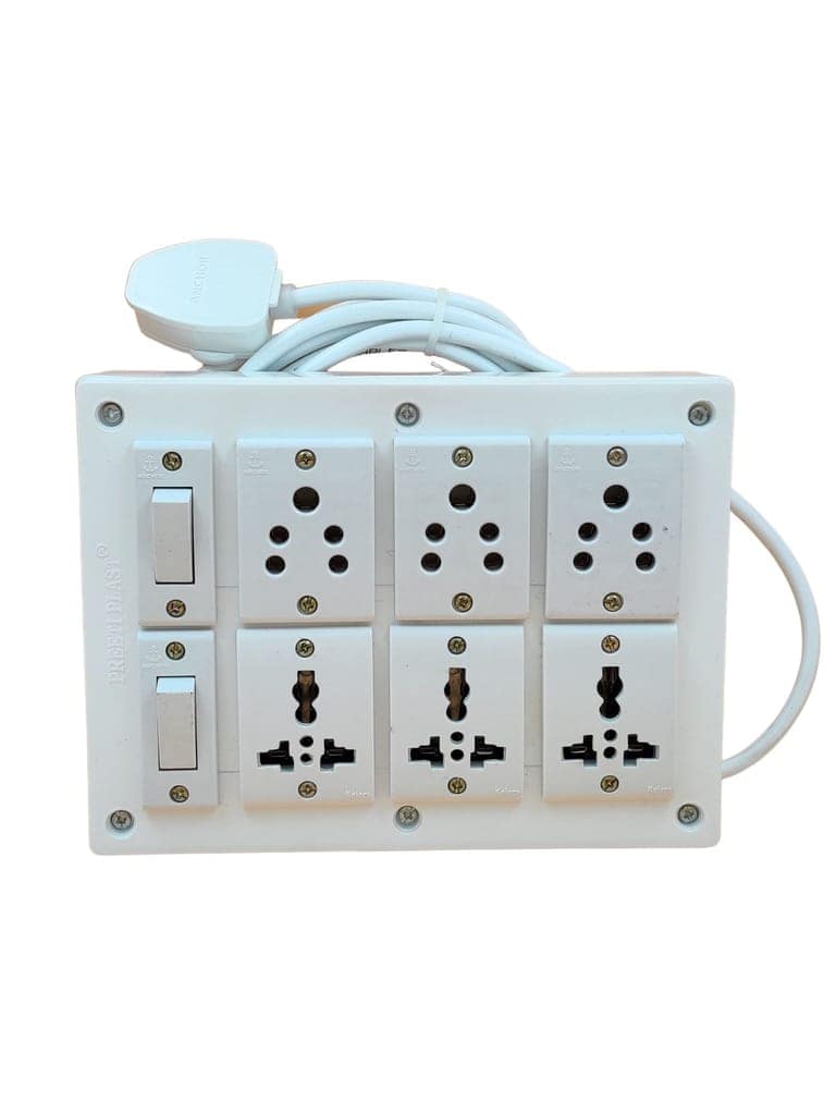 INDRICO PVC 2000W 6 Way Electrical Power Outlets with Switch (Pack of 1, White) view 2