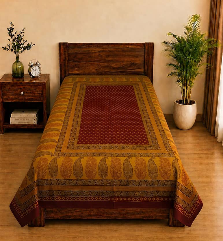 Hand Block Bagh Cotton Single Bedsheet