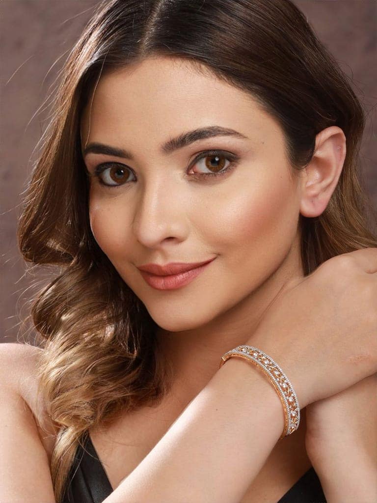 Gold Plated White Zircon Statement Bangle Bracelet view 2