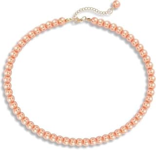 A V FASHION - Pearl Necklace For Girl and Women Orange Pearl Necklaces for Women, 8MM Beaded Choker Necklace 1 Layer Beaded Mala Fashion Jewellery