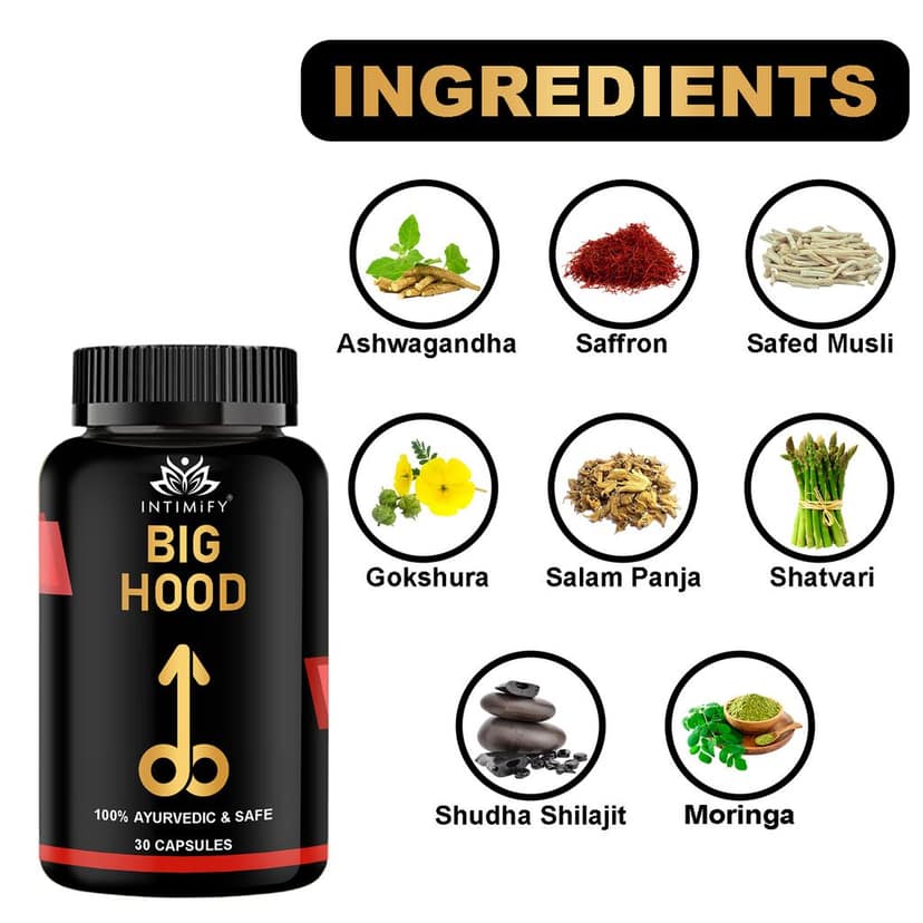 Intimify Big Hood Capsules to Increase Size and Thickness, Increase Length, Time Booster, Extra Pleasure (30 caps) view 3