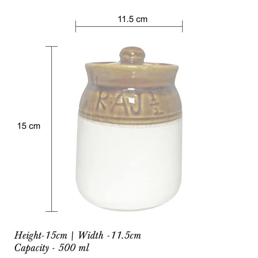Ceramic Dining Desi Style Mustard Ceramic 500ml Pickle Jars Set of 2 view 5