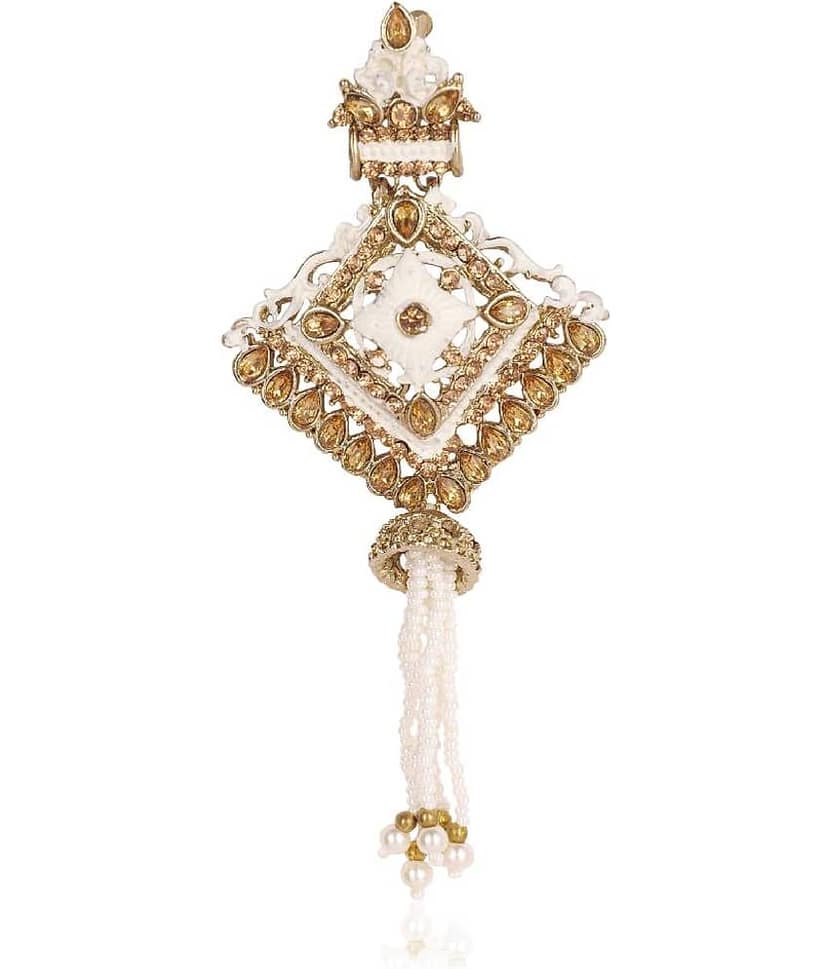 Dulha groom sherwani Necklace/Moti Mala for Men for wedding | Groom Mala and Brooch Set view 2