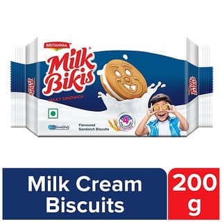 Britannia Milk Bikis Milk Cream Biscuits, 200 G