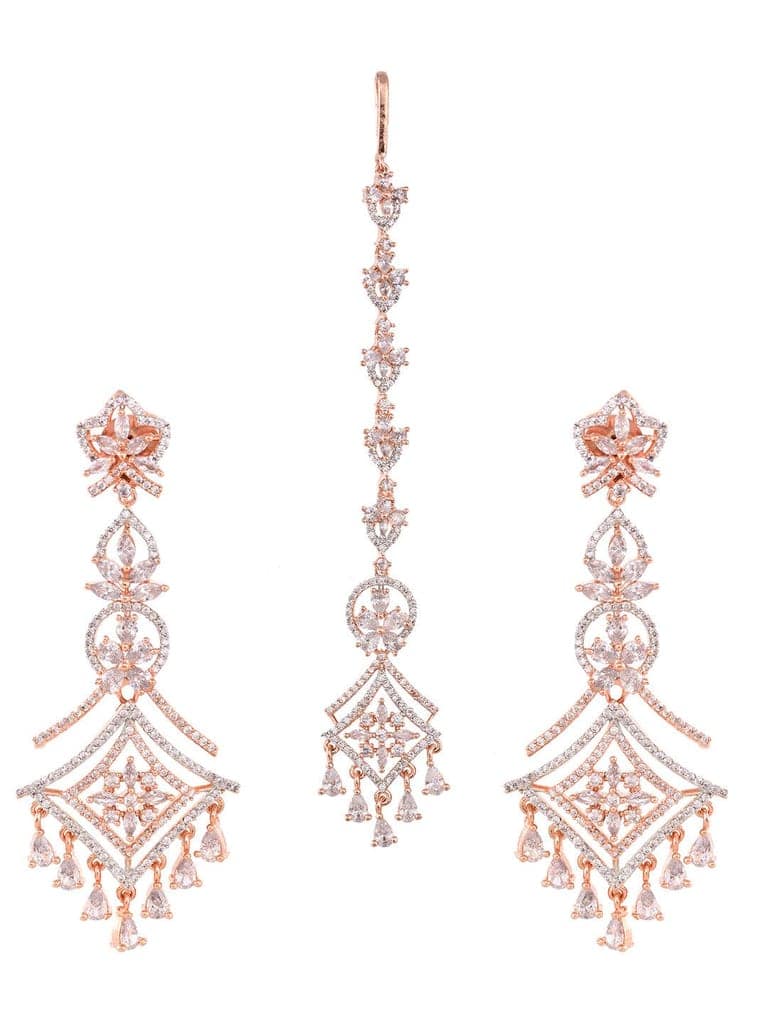 Rose Gold plated AD studded Mangtika & Earring set view 5