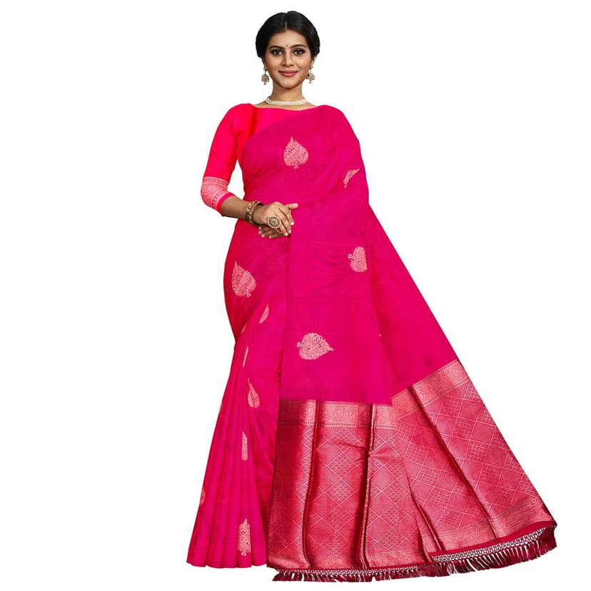 Ruby Red Color Big Thilagam Butta Saree with Unstitched Blouse view 3