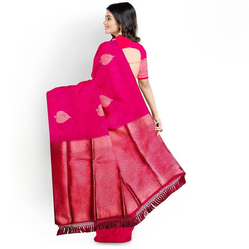 Ruby Red Color Big Thilagam Butta Saree with Unstitched Blouse view 5