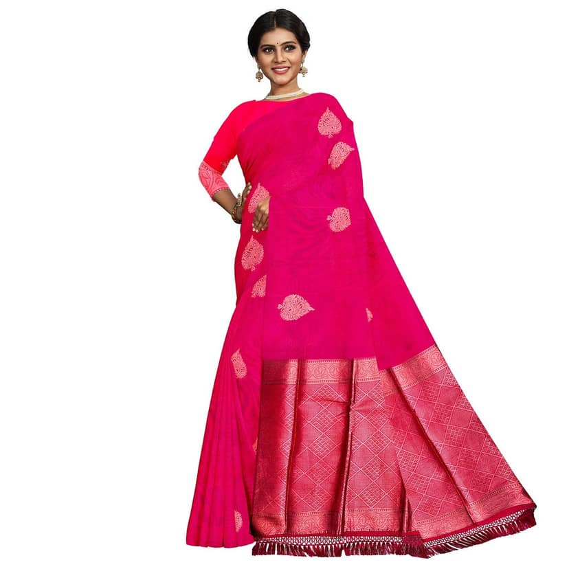Ruby Red Color Big Thilagam Butta Saree with Unstitched Blouse view 7