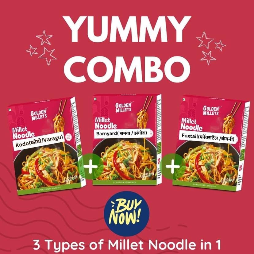 GOLDEN MILLETS Noodles No Preservative | Millet Noodles For Diet | Millets Noodles For Kids | Barnyard Millet Noodles | Kodo Millet Noodles | Foxtail Millet Noodles | Millets Noodles For Kids | 0% Maida | Healthy Noodles Millets | (150g x 3) view 3