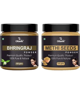 Oilanic 100% Pure Bhringraj Powder & Methi Powder For Skincare Hair Mask 200 g Pack of 2