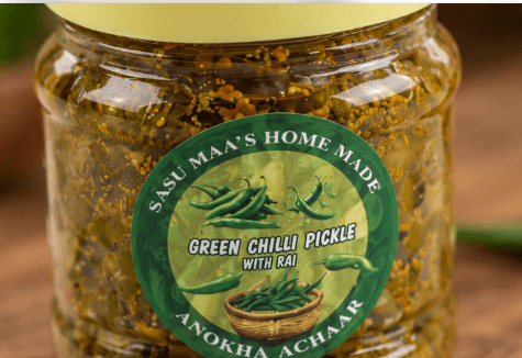 Homemade Green Chilli Pickle with Traditional Indian Spices view 2