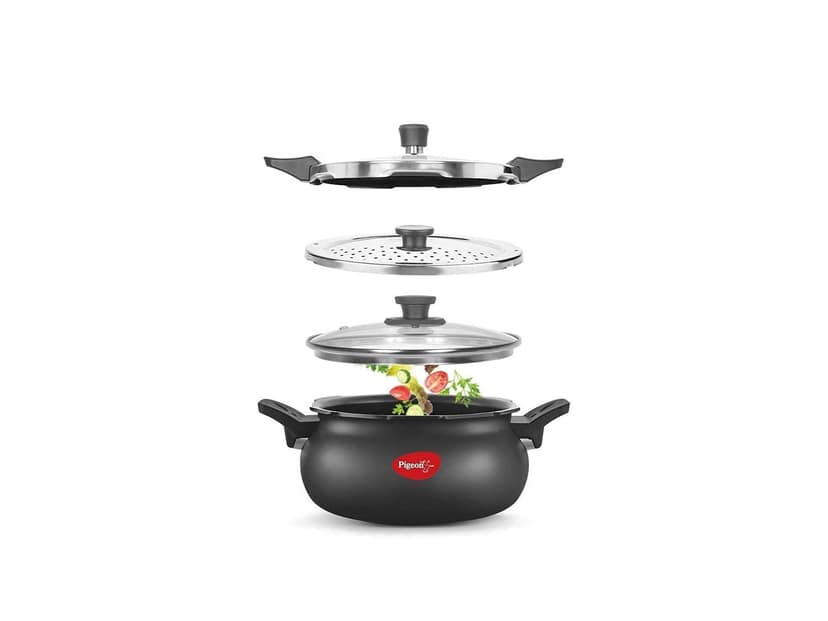 Pigeon Super Hard Anodised Black Handi Aluminium Pressure Cooker Outer Lid, Induction Base - 5 Litre