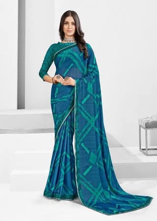 Digital Printed Georgette Saree in Blue