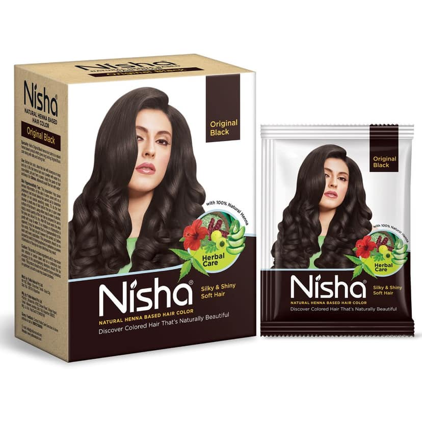 Nisha Henna Based Hair Color Original Black 60g Pack of 2, Henna Powder Hair Color Dye Black Hair Colour view 2