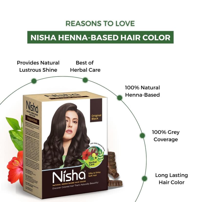 Nisha Henna Based Hair Color Original Black 60g Pack of 2, Henna Powder Hair Color Dye Black Hair Colour view 6