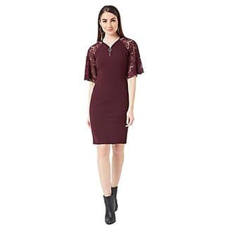 Miss Chase Womens Designer Wine Red V-Neck Flared Sleeves Solid Knee-Length Bodycon Dress