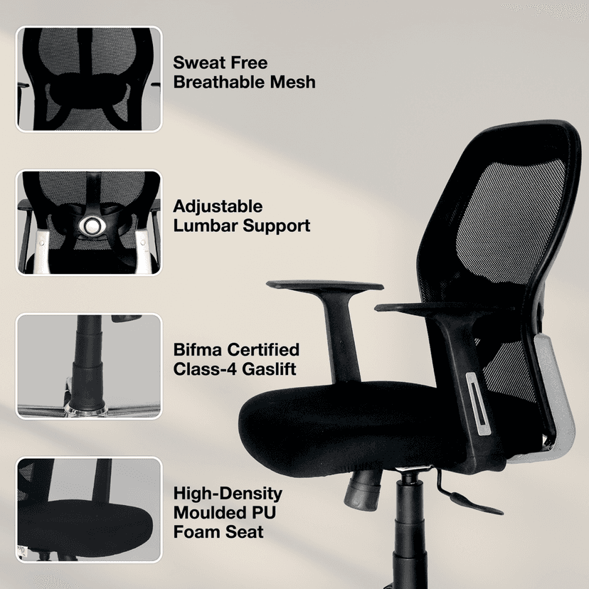 OOLIVE VISTA LITE OC333 Executive Ergonomic Mid Back Office Chair, Tailored for Superior Comfort view 2