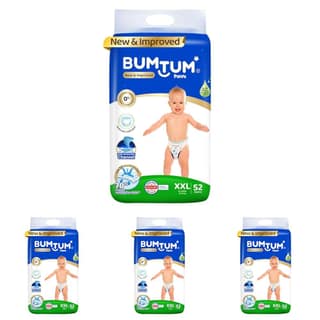 Bumtum Baby Diaper Pants, XXL Size, 52 Count, Double Layer Leakage Protection Infused With Aloe Vera, Cottony Soft High Absorb Technology (Pack of 4) Bumtum Baby Diaper Pants, XXL Size, 52 Count, Double Layer Leakage Protection Infused With Aloe Vera, Co