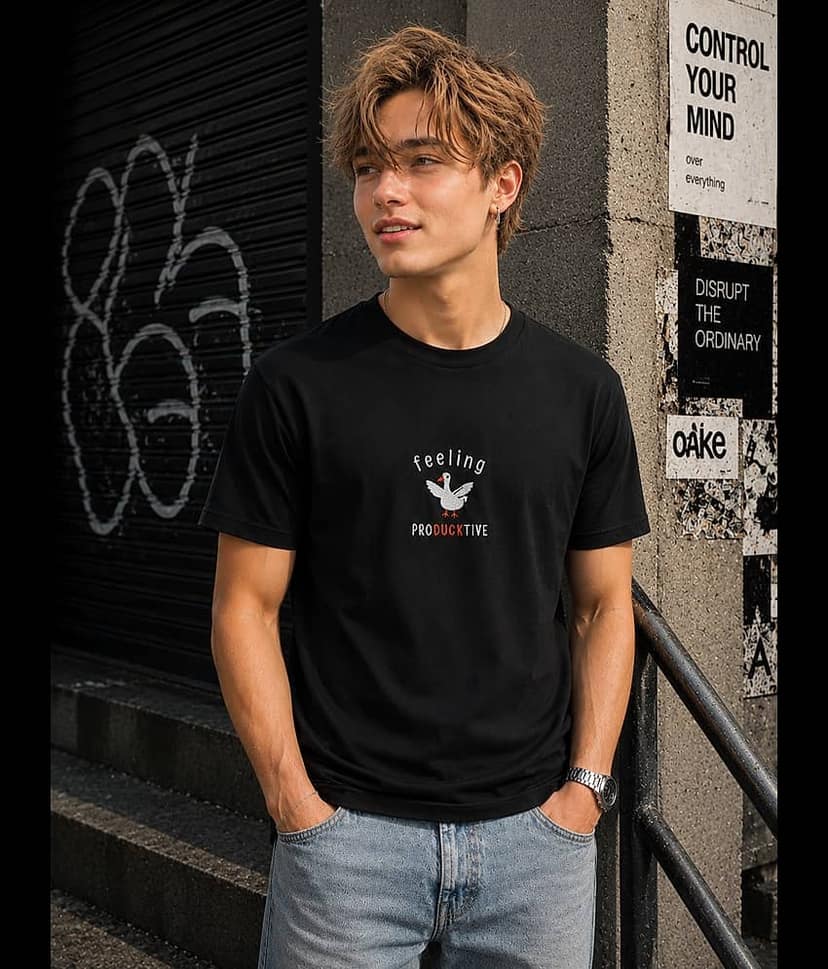 Bene Kleed Men Cotton Regular Fit Embroidered T-Shirt ( Black ) view 5