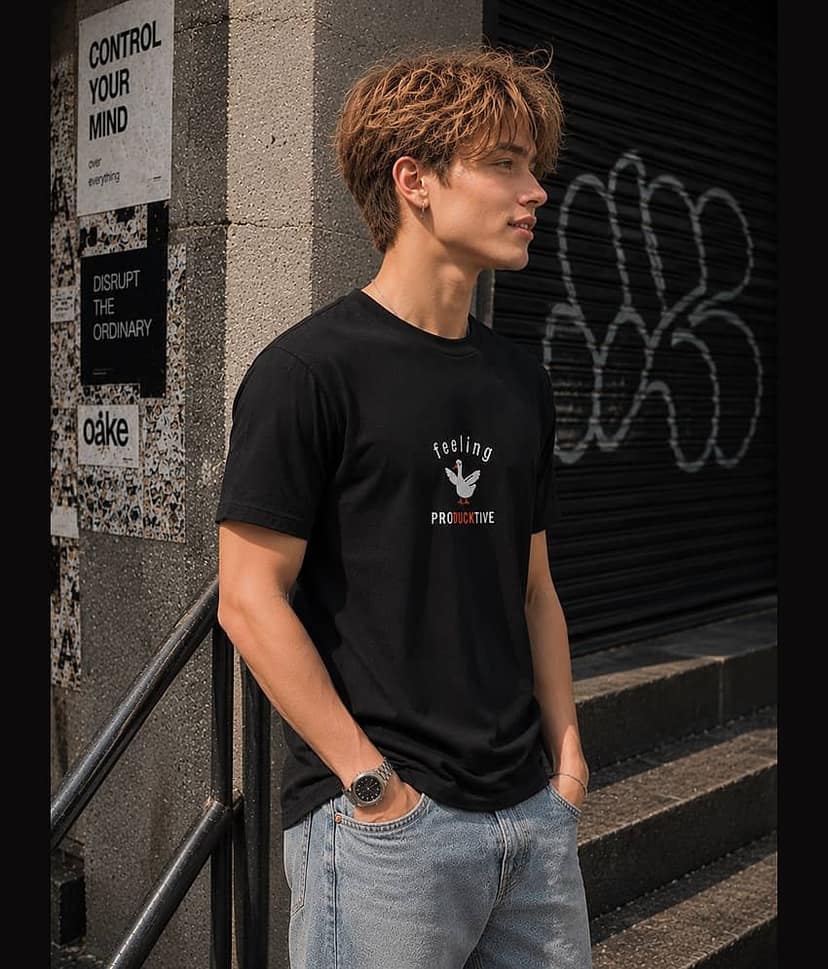 Bene Kleed Men Cotton Regular Fit Embroidered T-Shirt ( Black ) view 6