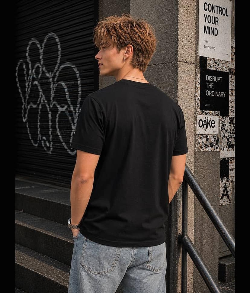 Bene Kleed Men Cotton Regular Fit Embroidered T-Shirt ( Black ) view 8