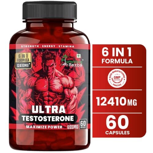 Humming Herbs Ultra Testosterone Booster with Tongkat Ali, Horny Goat Weed, Tribulus, Arginine | 6in1 | 12410 eqv | Boost Muscle Growth, Energy and Performance view 2