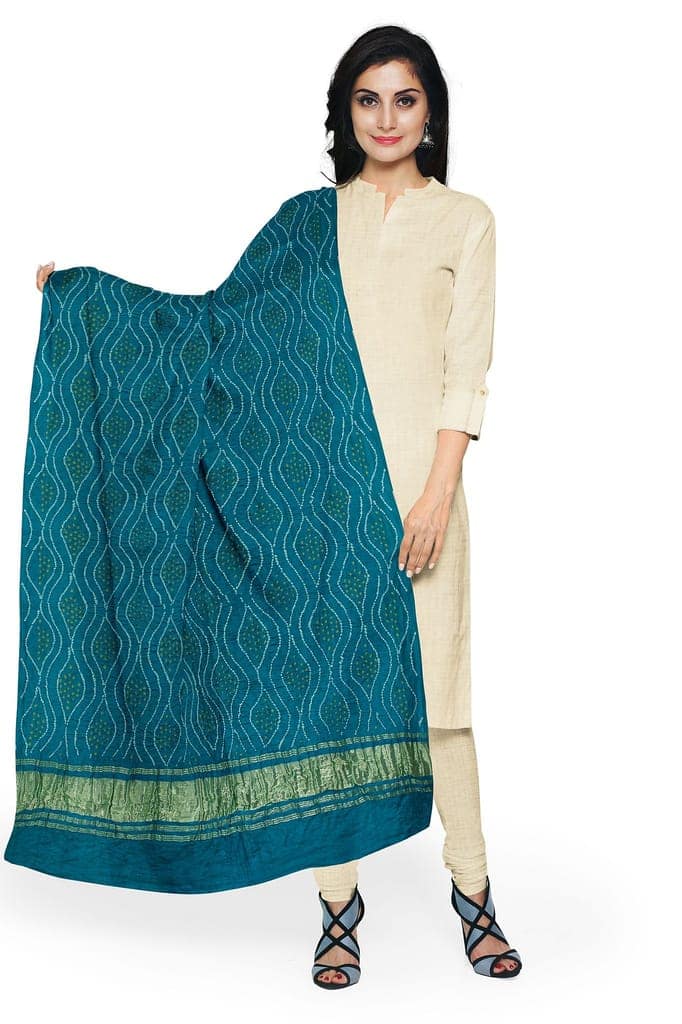 Garvi Gurjari (A Gujarat Govt Enterprise) Teal Handwoven Gaji Silk Bandhani Dupatta(GGCGBD23) view 2