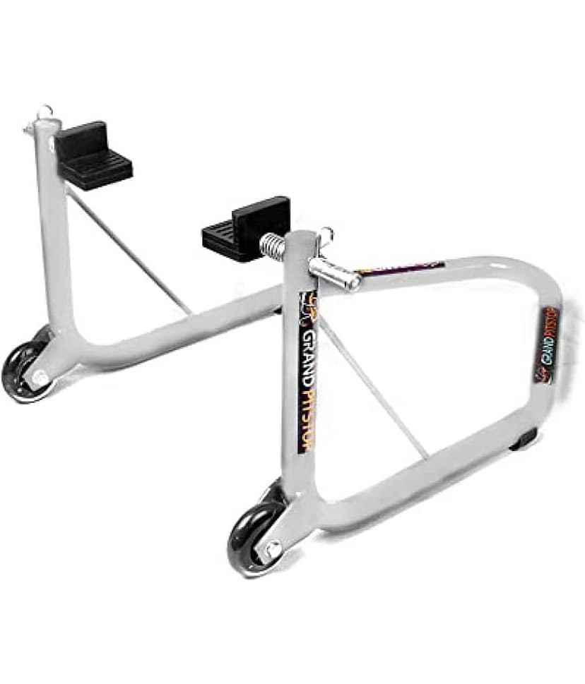 Grand Pitstop Universal Rear Paddock Stand for Motorcycle with Swingarm Rest (Non-Dismantable with Skate Wheels, Silver, Motorcycle Weight Up to 350 Kgs)
