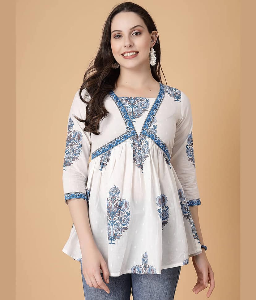 GOD BLESS Women's Cotton Peplum Top ( White )