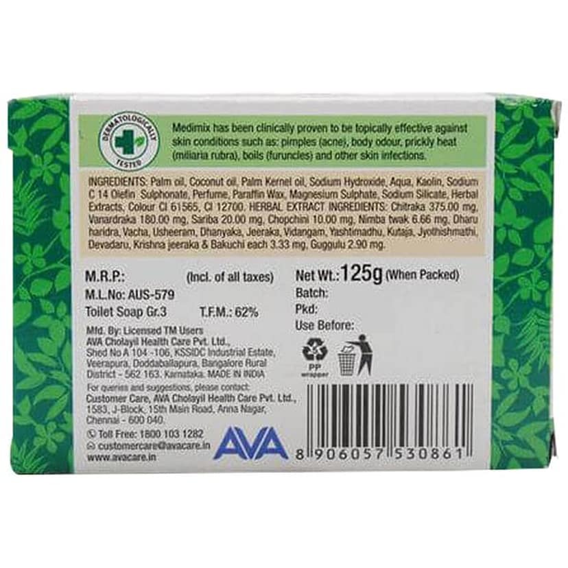 Medimix Ayurvedic Bathing Soap With 18 Herbs, Effective For Skin Problems, Handmade, 125 G Carton view 2