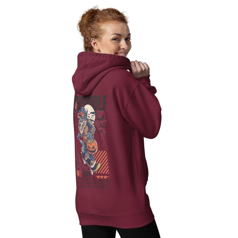 Clothikoo Premium Hoodie (Maroon Colour, Wolf Print) view 6