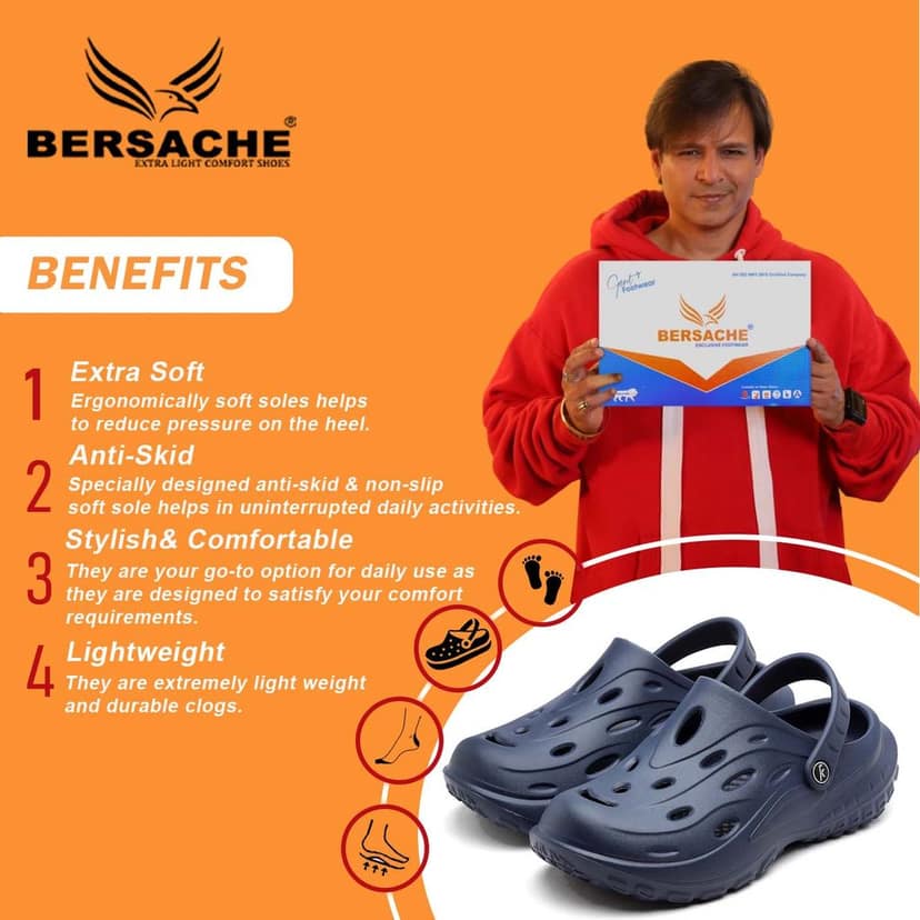 Bersache Extra Soft Classic Casual with Back Strap Regular wear with Ultra Soft & Flexibility Technology Clog for Men's view 2