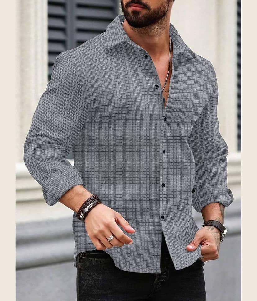 Nofilter Poly Cotton Regular Fit Self Design Full Sleeves Men's Casual Shirt - Grey ( Pack of 1 )