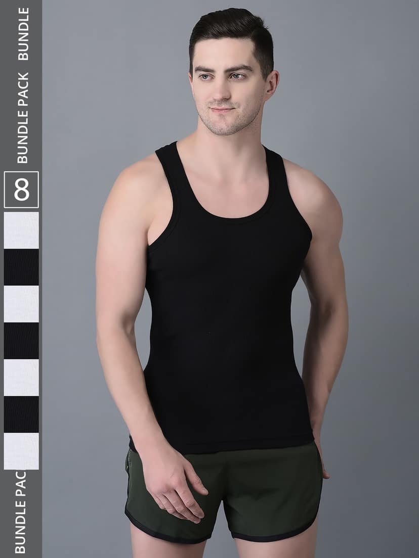 Men's Pack of 8 Solid Combed Cotton Vest