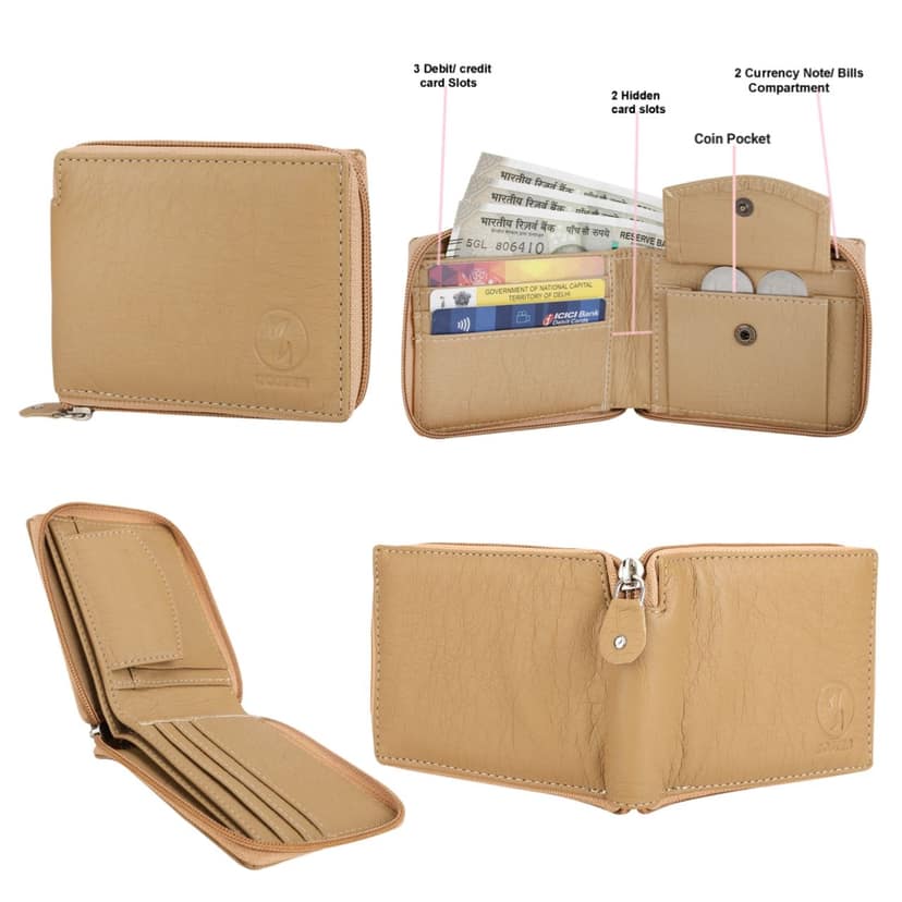 ZOSTER Beige Vegan Leather Wallet for Men & Women - Stylish and Sustainable Wallet view 5