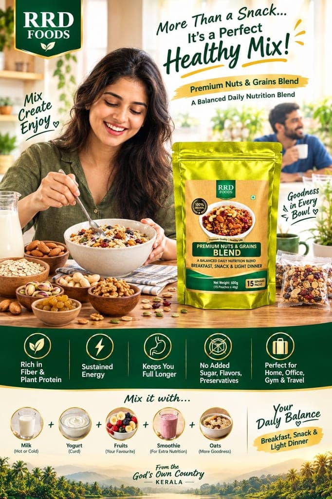 ​R R D FOODS Premium Nuts & Grains Blend 600g (15 Separate Daily Pouches x 40g) | Healthy Breakfast, Snack & Light Dinner view 3