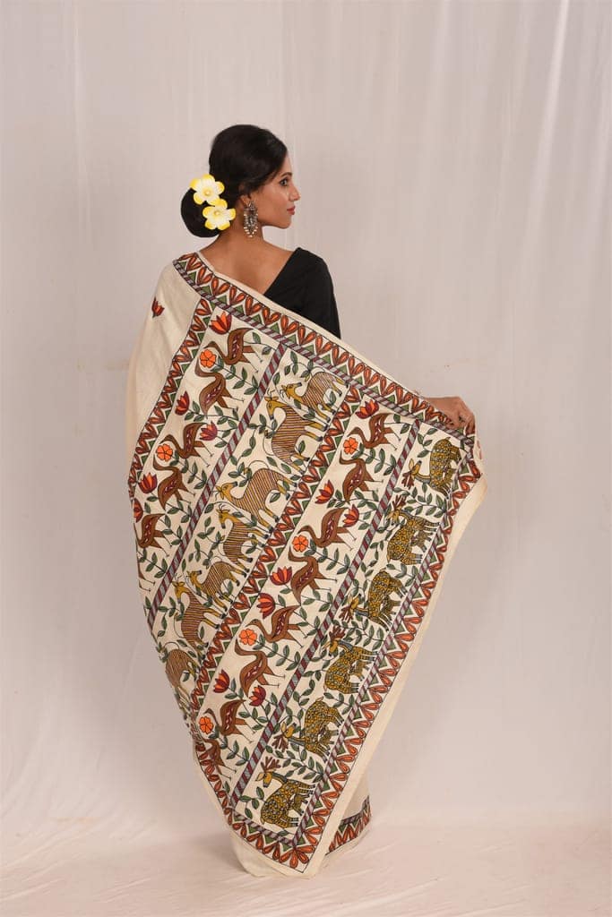 Jharcraft Mulberry Madhubani Print Saree (SA03027) view 3