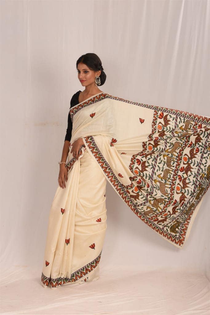Jharcraft Mulberry Madhubani Print Saree (SA03027) view 4