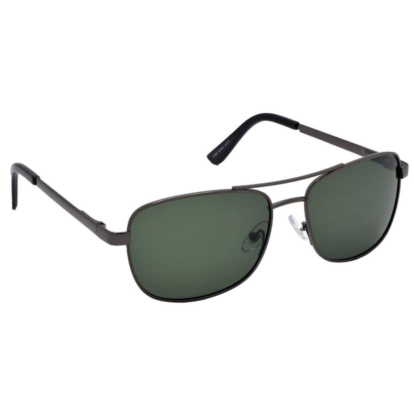 Stylish Rectangular Full-Frame Metal Polarized Sunglasses for Men and Women | Green Lens and Grey Frame | HRS-KC1008-GRY-GRN-P view 2