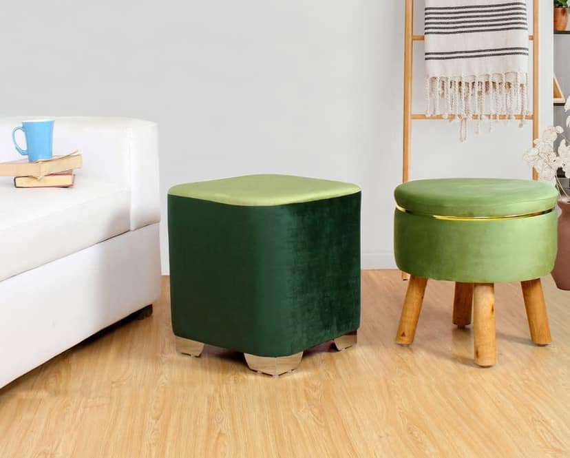 ShadowKart Ottoman Pouffes Sitting Stool for Living Room Furniture Wooden Footstools Puff Mudda Footrest Pouff for Office Home Decor, Combo